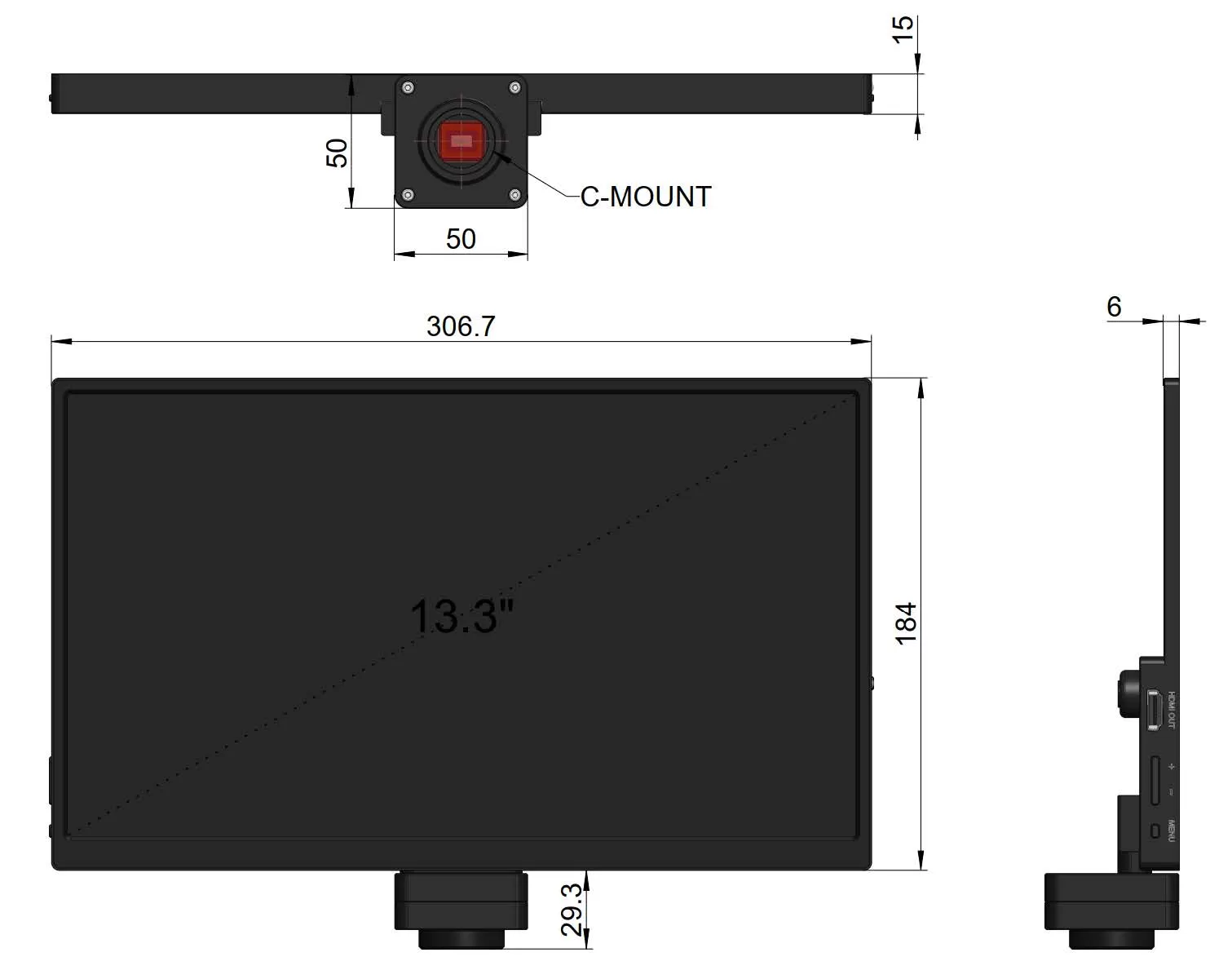 دوربین دیجیتال 4k میکروسکوپ همراه با صفحه نمایش مدل ToupTek All-in-One 1 ابعاد دوربین دیجیتال 4k میکروسکوپ همراه با صفحه نمایش مدل ToupTek All-in-One